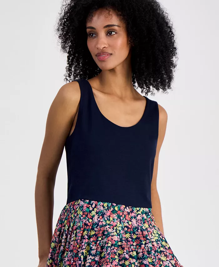 Tommy Hilfiger Women's Mixed Media Floral Dress Women's Fashion Shoes & Accessories