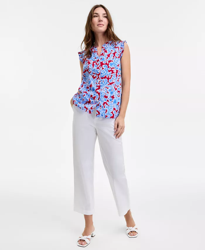 Tommy Hilfiger Women's Olympia Paisley Ruffled Blouse Women's Fashion Shoes & Accessories