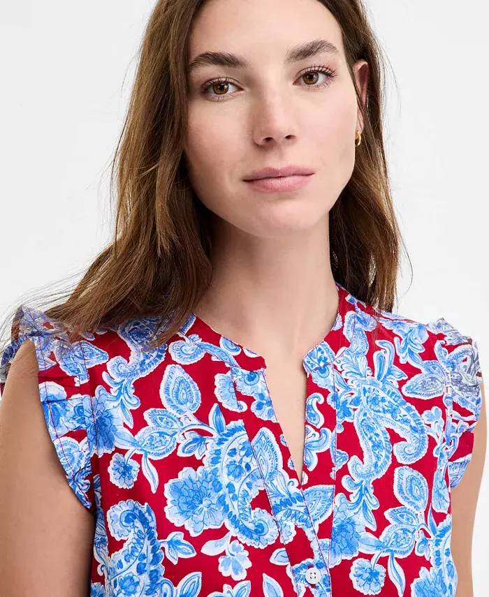 Tommy Hilfiger Women's Olympia Paisley Ruffled Blouse Women's Fashion Shoes & Accessories