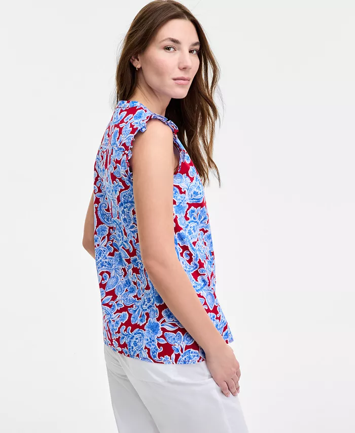 Tommy Hilfiger Women's Olympia Paisley Ruffled Blouse Women's Fashion Shoes & Accessories