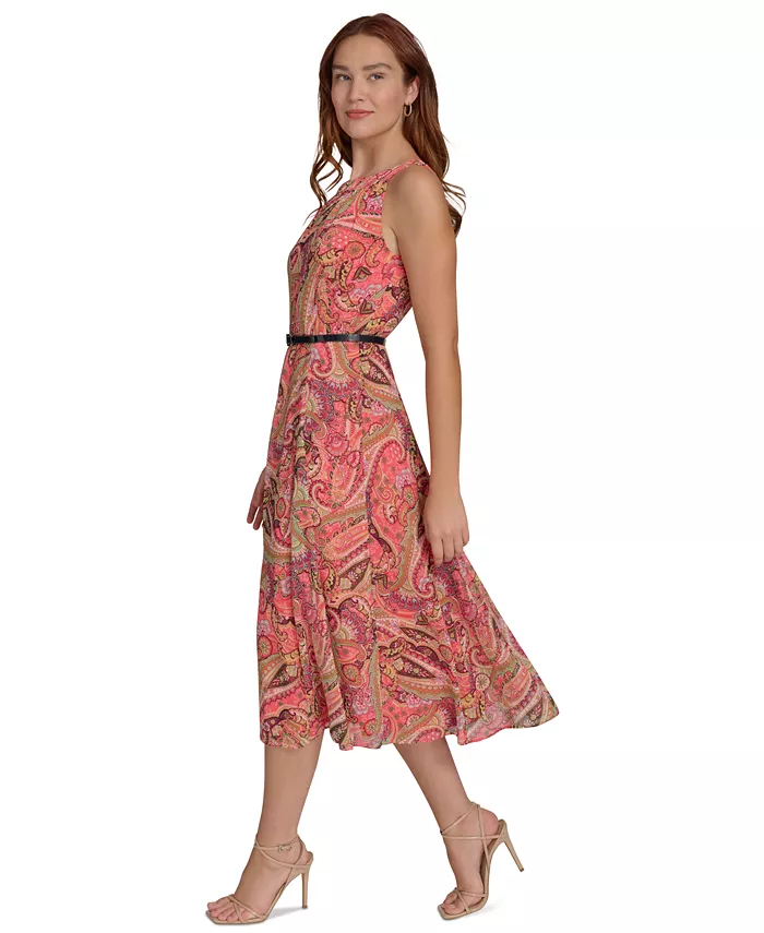 Tommy Hilfiger Women's Paisley Chiffon Midi Sheer Dress Women's Fashion Shoes & Accessories