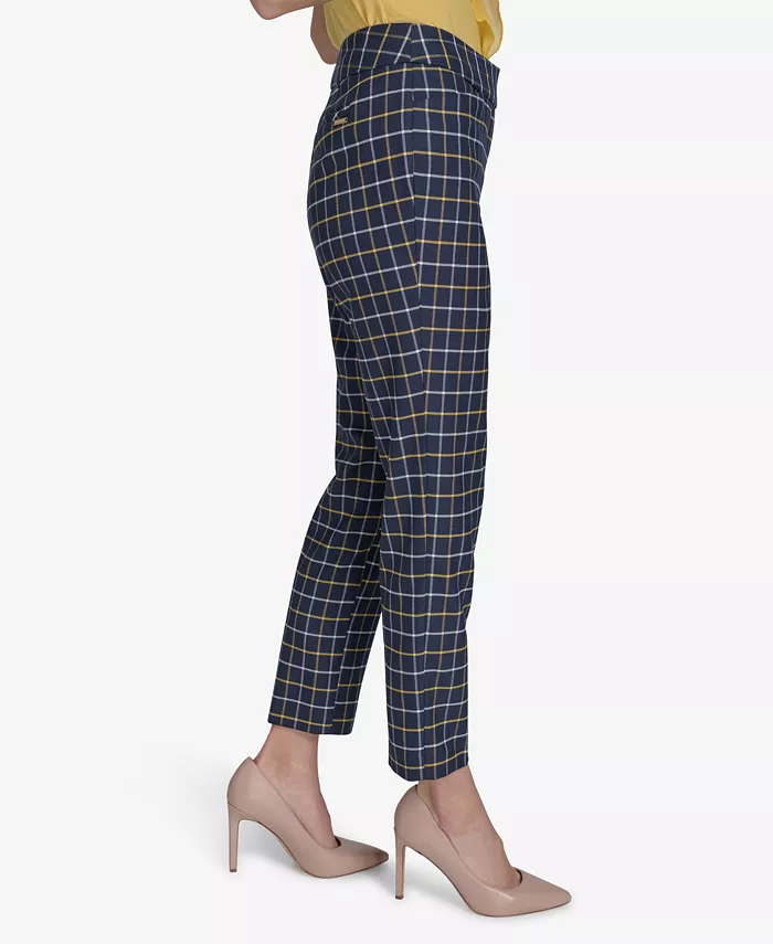 Tommy Hilfiger Women's Plaid-Print Slim-Fit Ankle Pants Women's Fashion Shoes & Accessories