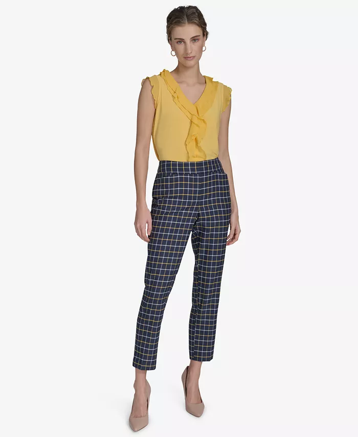 Tommy Hilfiger Women's Plaid-Print Slim-Fit Ankle Pants Women's Fashion Shoes & Accessories
