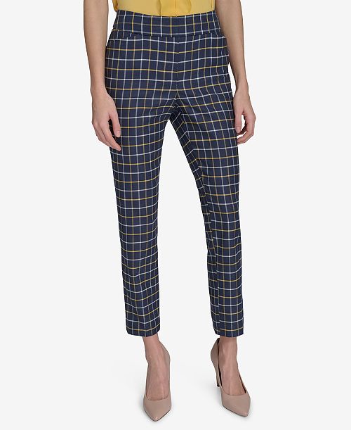 Tommy Hilfiger Women's Plaid-Print Slim-Fit Ankle Pants Women's Fashion Shoes & Accessories