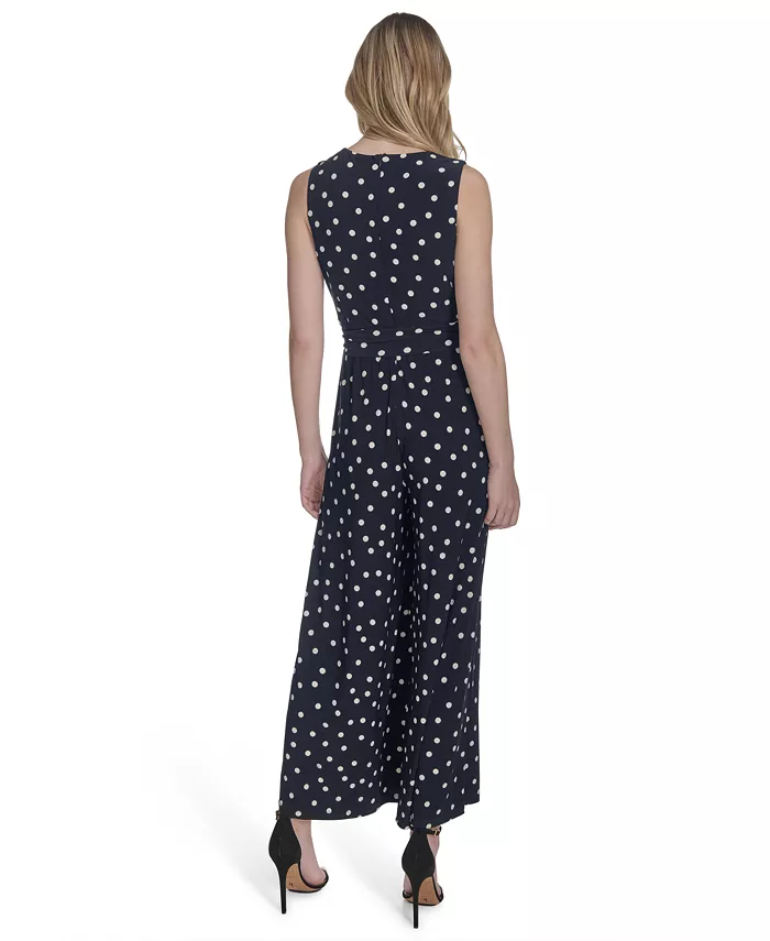 Tommy Hilfiger Women's Polka-Dot Straight-Leg Jumpsuit Women's Fashion Shoes & Accessories