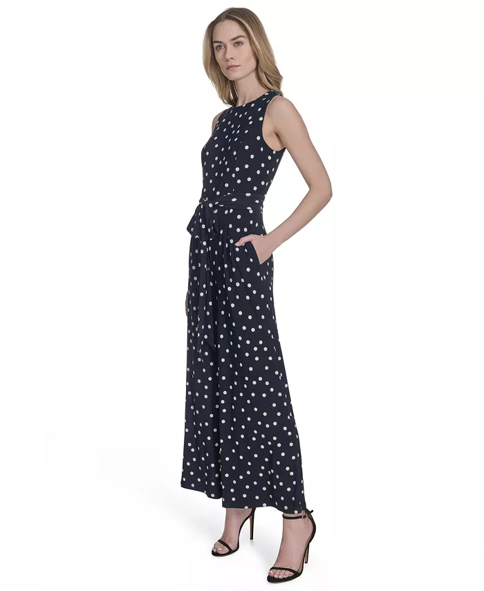 Tommy Hilfiger Women's Polka-Dot Straight-Leg Jumpsuit Women's Fashion Shoes & Accessories