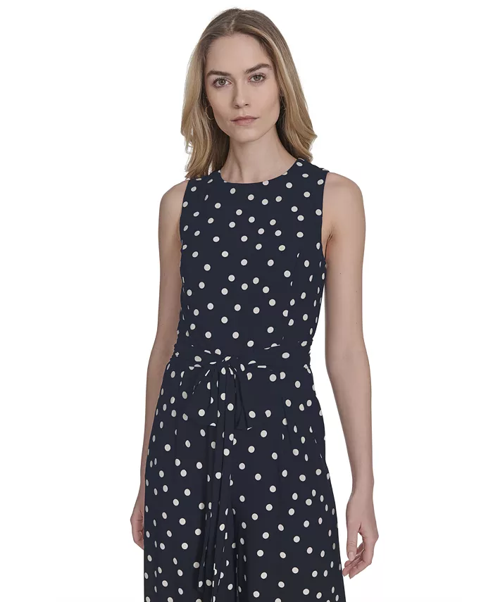 Tommy Hilfiger Women's Polka-Dot Straight-Leg Jumpsuit Women's Fashion Shoes & Accessories