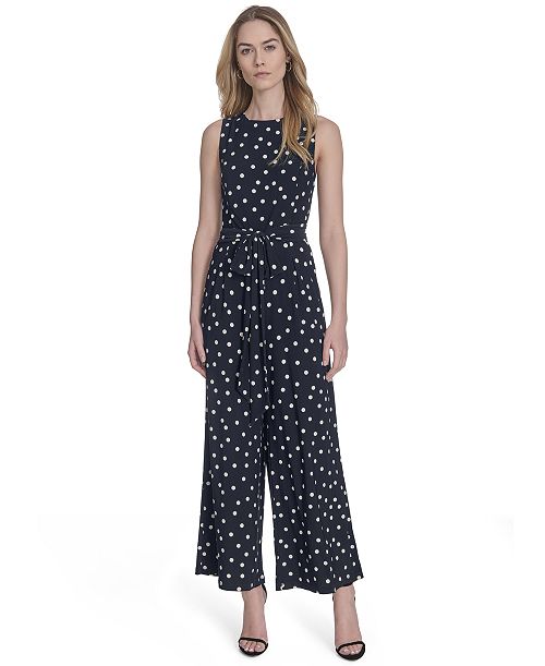 Tommy Hilfiger Women's Polka-Dot Straight-Leg Jumpsuit Women's Fashion Shoes & Accessories