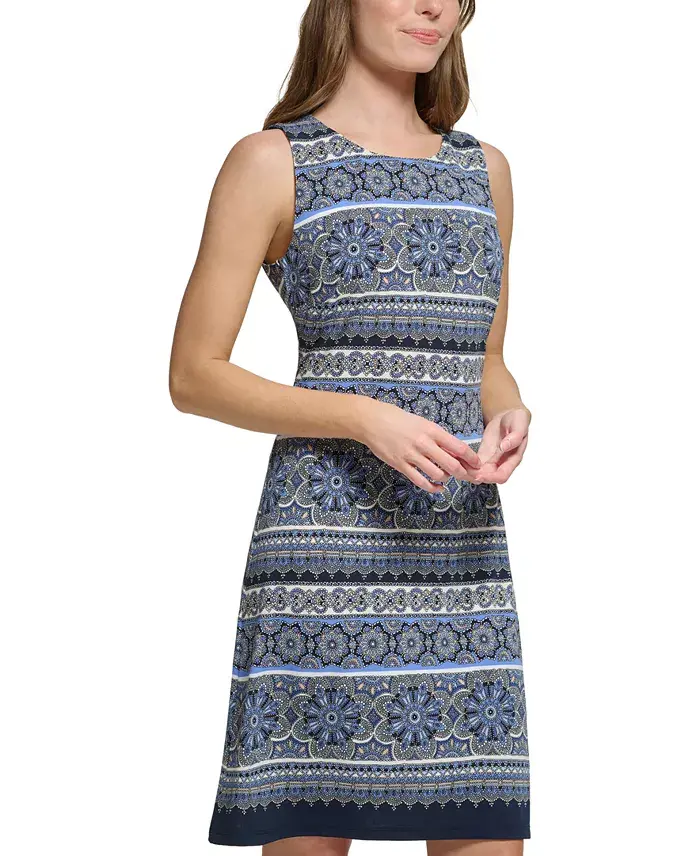 Tommy Hilfiger Women's Printed Jersey Sleeveless Dress Women's Fashion Shoes & Accessories