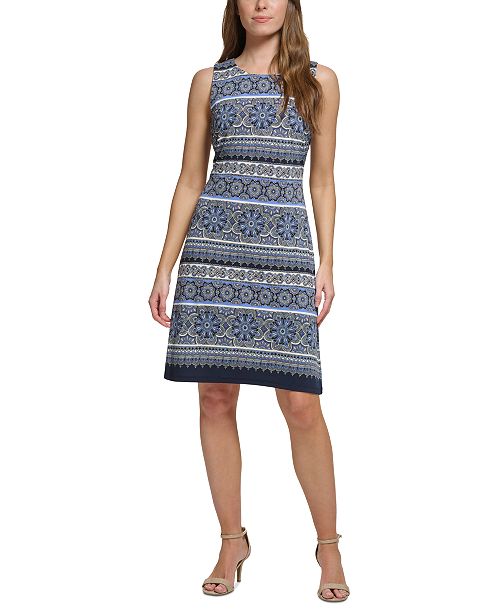 Tommy Hilfiger Women's Printed Jersey Sleeveless Dress Women's Fashion Shoes & Accessories
