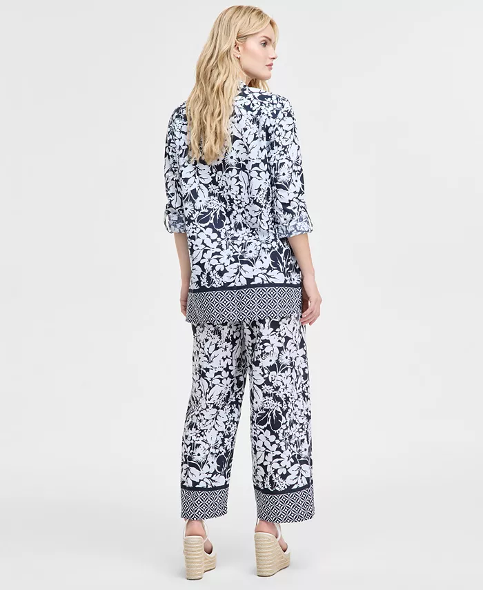 Tommy Hilfiger Women's Printed Long-Sleeve Tunic & Wide-Leg Pants Women's Fashion Shoes & Accessories