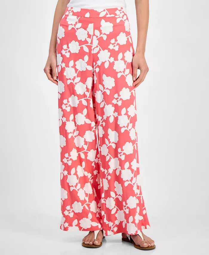 Tommy Hilfiger Women's Riviera Floral Wide-Leg Pants Women's Fashion Shoes & Accessories