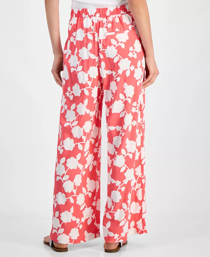Tommy Hilfiger Women's Riviera Floral Wide-Leg Pants Women's Fashion Shoes & Accessories