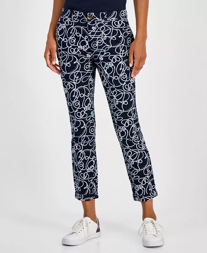 Tommy Hilfiger Women's Rope-Print Hampton Chino Pants Women's Fashion Shoes & Accessories