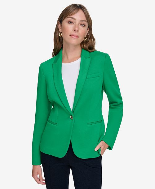 Tommy Hilfiger Women's Scuba Peak-Lapel Long-Sleeve Blazer Women's Fashion Shoes & Accessories