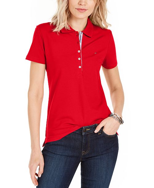 Tommy Hilfiger Women's Solid Short-Sleeve Polo Top Women's Fashion Shoes & Accessories