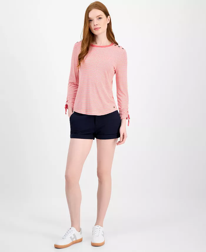 Tommy Hilfiger Women's Striped Ruched-Sleeve Top Women's Fashion Shoes & Accessories