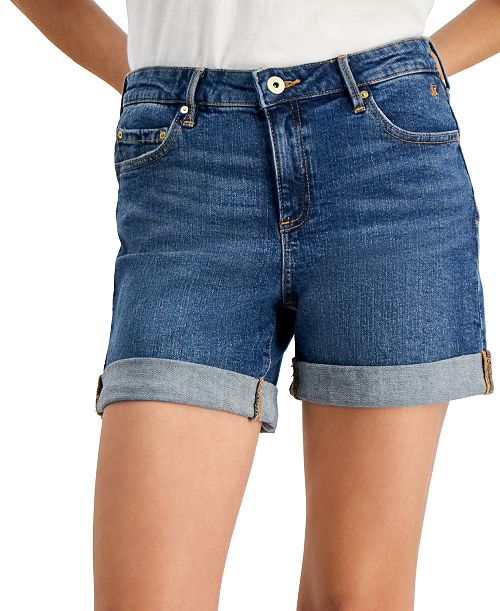 Tommy Hilfiger Women's TH Flex Cuffed Denim Shorts Women's Fashion Shoes & Accessories