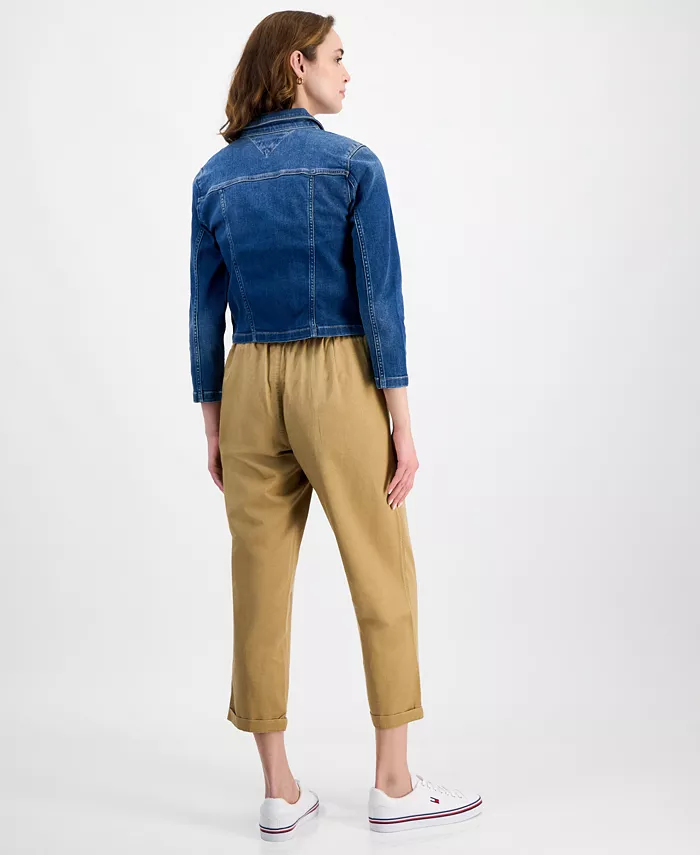 Tommy Hilfiger Women's TH Flex Denim Jacket Cable-Knit Tank Top & Utility Pants Women's Fashion Shoes & Accessories