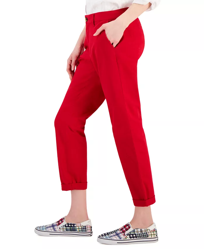 Tommy Hilfiger Women's TH Flex Hampton Cuffed Chino Straight-Leg Pants Created For Macy's Women's Fashion Shoes & Accessories