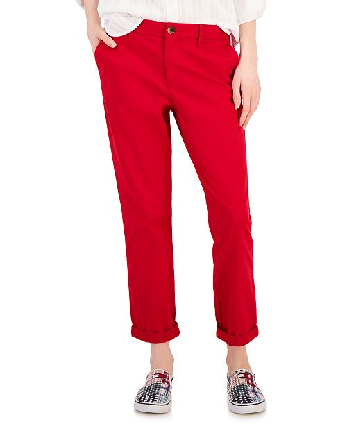 Tommy Hilfiger Women's TH Flex Hampton Cuffed Chino Straight-Leg Pants Created for Macy's Women's Fashion Shoes & Accessories