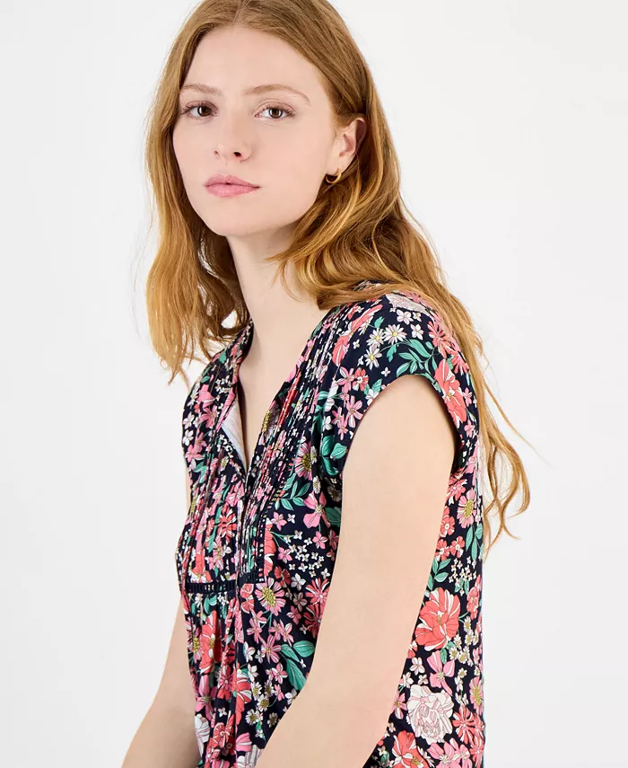 Tommy Hilfiger Women's Tie-Neck Pintuck-Front Top Women's Fashion Shoes & Accessories