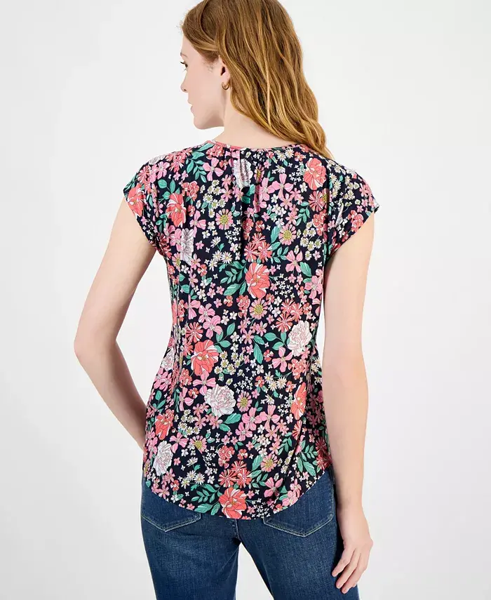 Tommy Hilfiger Women's Tie-Neck Pintuck-Front Top Women's Fashion Shoes & Accessories