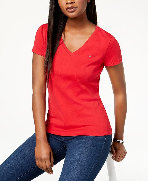 Tommy Hilfiger Women's V-Neck T-Shirt Created for Macy's Women's Fashion Shoes & Accessories