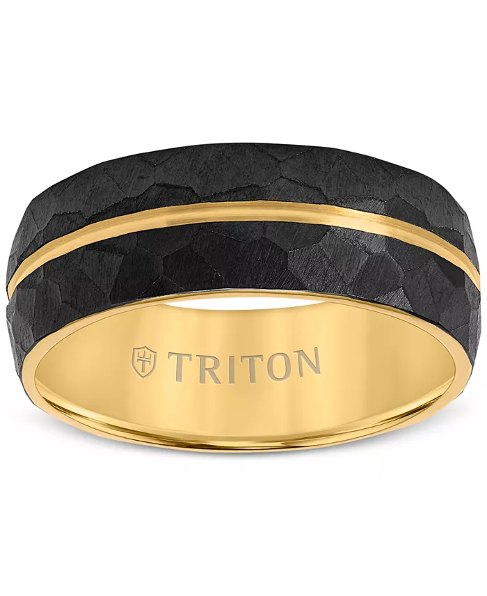 Triton Men's Double Row Comfort Fit Wedding Band In Titanium & Yellow PVD-Plate Jewelry & Watches