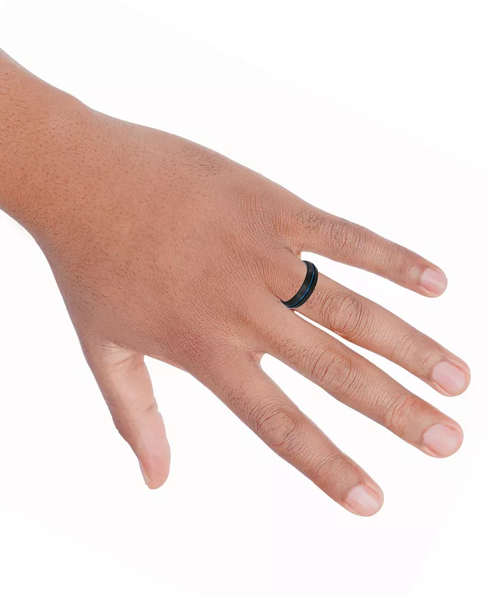 Triton Men's Two-Tone Brushed Finish Wedding Band In Blue & Black Tungsten Carbide Jewelry & Watches