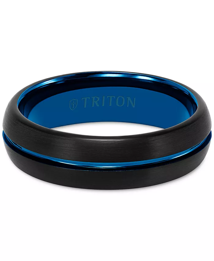Triton Men's Two-Tone Brushed Finish Wedding Band In Blue & Black Tungsten Carbide Jewelry & Watches