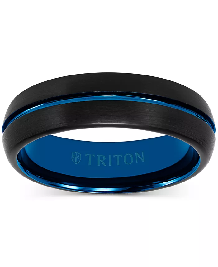 Triton Men's Two-Tone Brushed Finish Wedding Band In Blue & Black Tungsten Carbide Jewelry & Watches