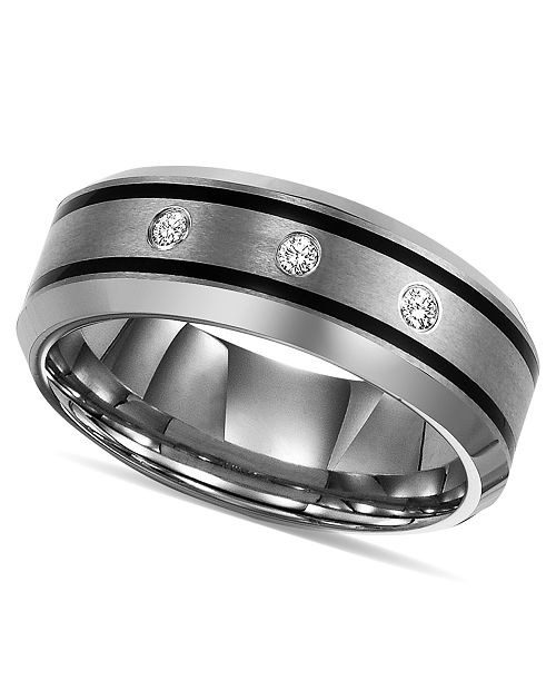 Triton Tungsten Ring Diamond Wedding Band (1/10 ct. t.w.) Jewelry & Watches
