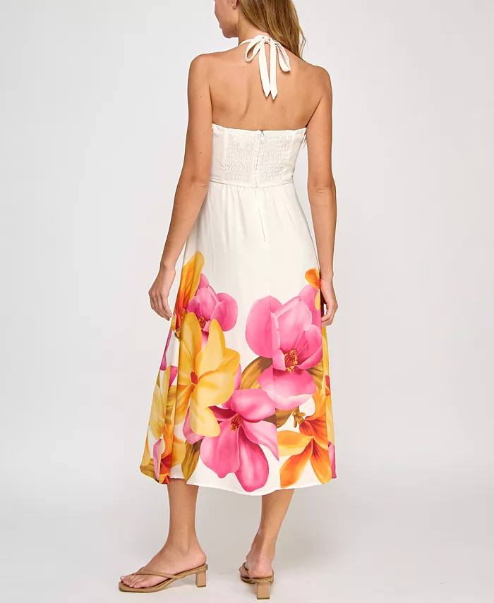 Trixxi Juniors' Halter-Neck Floral-Print Midi Dress Juniors'