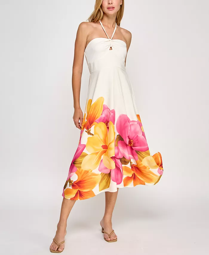 Trixxi Juniors' Halter-Neck Floral-Print Midi Dress Juniors'