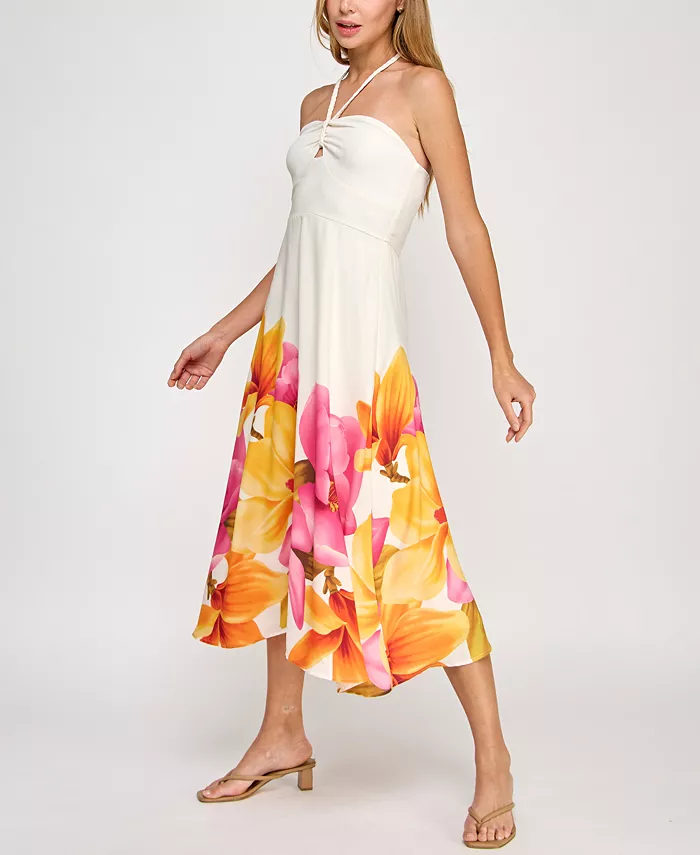 Trixxi Juniors' Halter-Neck Floral-Print Midi Dress Juniors'