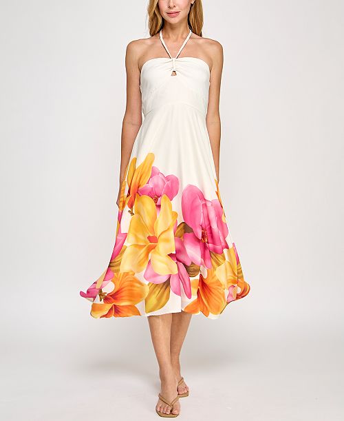 Trixxi Juniors' Halter-Neck Floral-Print Midi Dress Juniors'
