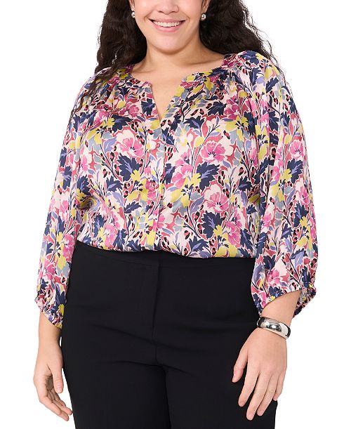 Vince Camuto Plus Size Printed Raglan-Sleeve Blouse Women's Fashion Shoes & Accessories