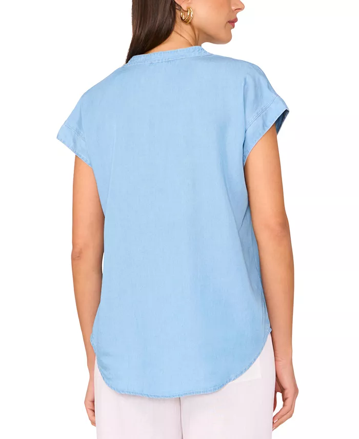 Vince Camuto V Neck Front Placket Blouse Women's Fashion Shoes & Accessories