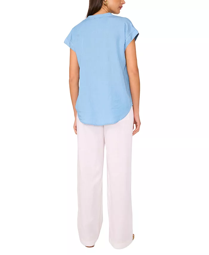 Vince Camuto V Neck Front Placket Blouse Women's Fashion Shoes & Accessories