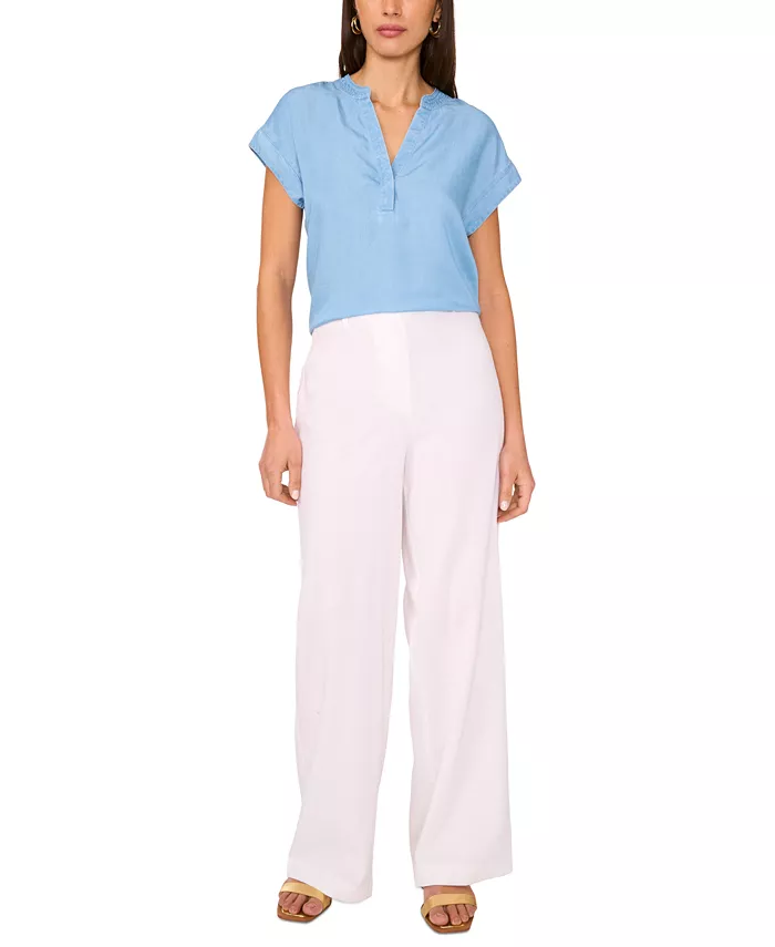 Vince Camuto V Neck Front Placket Blouse Women's Fashion Shoes & Accessories