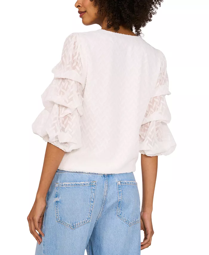 Vince Camuto Women's Bubble-Sleeve Jacquard Top Women's Fashion Shoes & Accessories