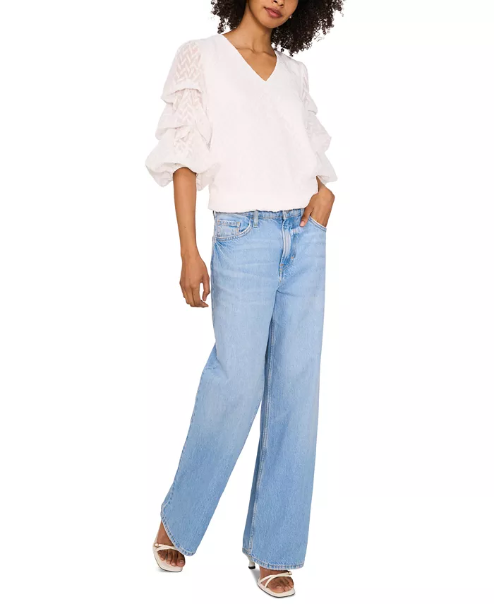 Vince Camuto Women's Bubble-Sleeve Jacquard Top Women's Fashion Shoes & Accessories