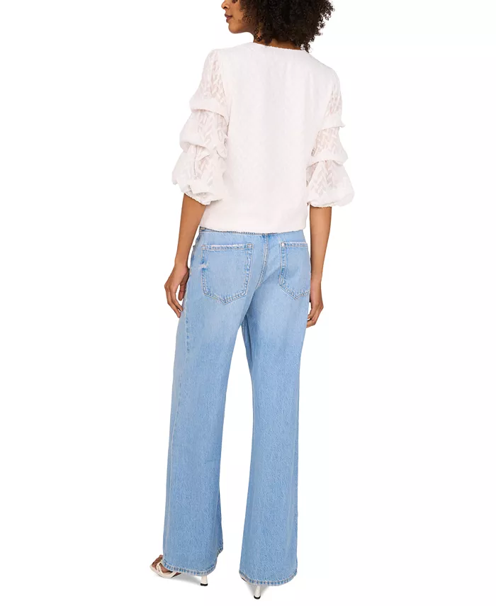 Vince Camuto Women's Bubble-Sleeve Jacquard Top Women's Fashion Shoes & Accessories