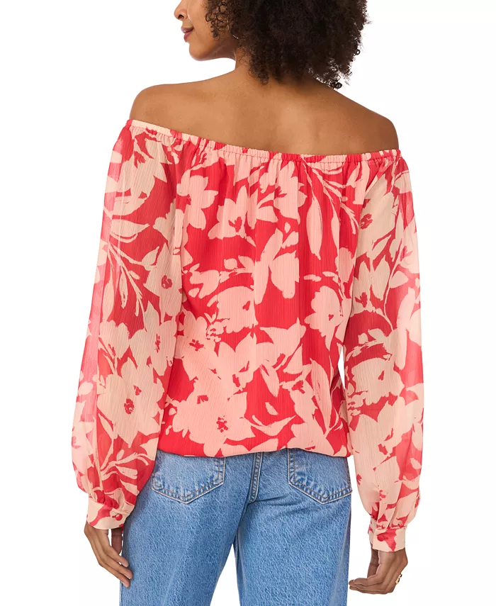 Vince Camuto Women's Floral Off-The-Shoulder Long-Sleeve Tie-Front Blouse Women's Fashion Shoes & Accessories