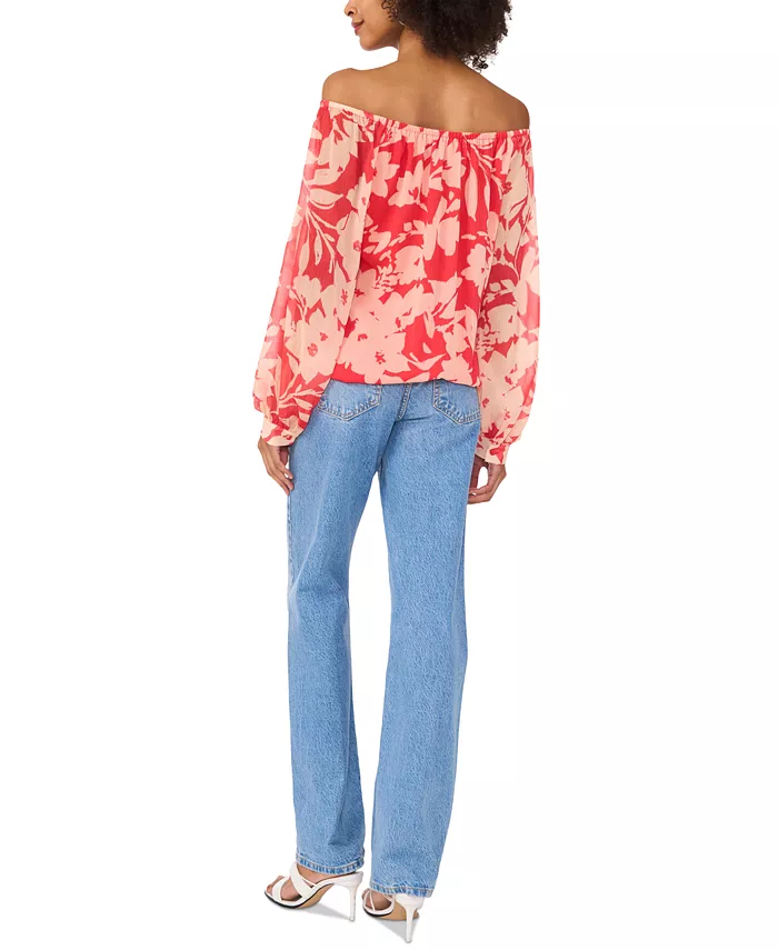 Vince Camuto Women's Floral Off-The-Shoulder Long-Sleeve Tie-Front Blouse Women's Fashion Shoes & Accessories