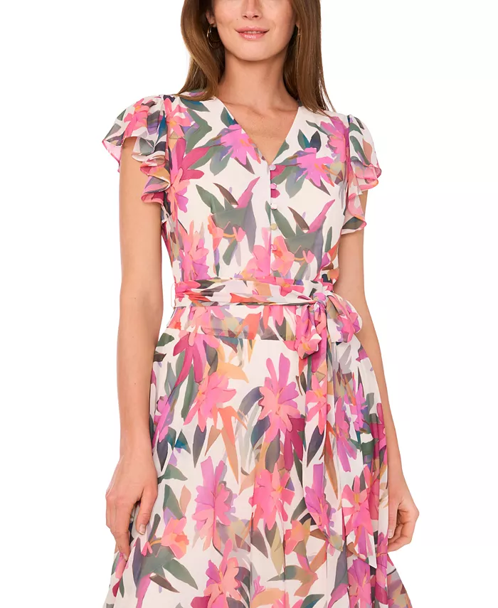 Vince Camuto Women's Floral-Print A-Line Dress Women's Fashion Shoes & Accessories