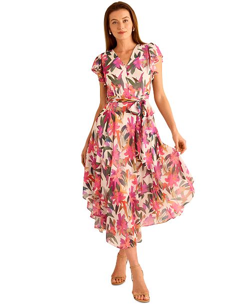Vince Camuto Women's Floral-Print A-Line Dress Women's Fashion Shoes & Accessories