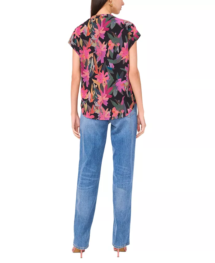 Vince Camuto Women's Floral-Print Cap-Sleeve Top Women's Fashion Shoes & Accessories