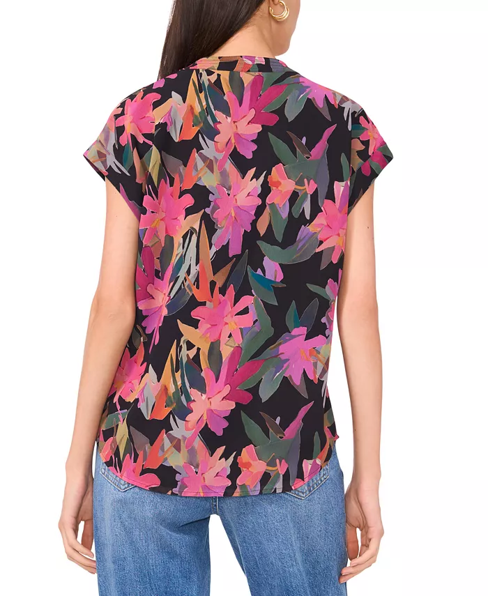 Vince Camuto Women's Floral-Print Cap-Sleeve Top Women's Fashion Shoes & Accessories